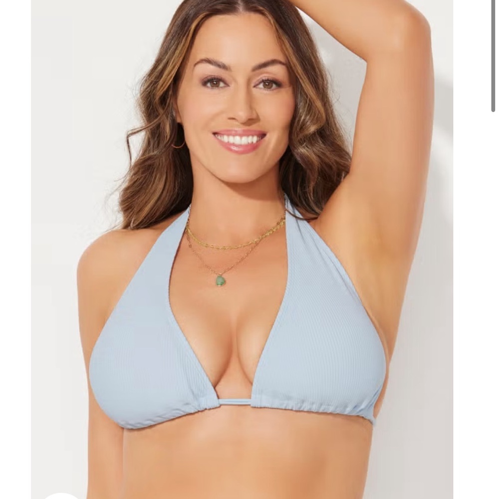 Swimsuits For All Light Blue Ribbed Halter Bikini Top